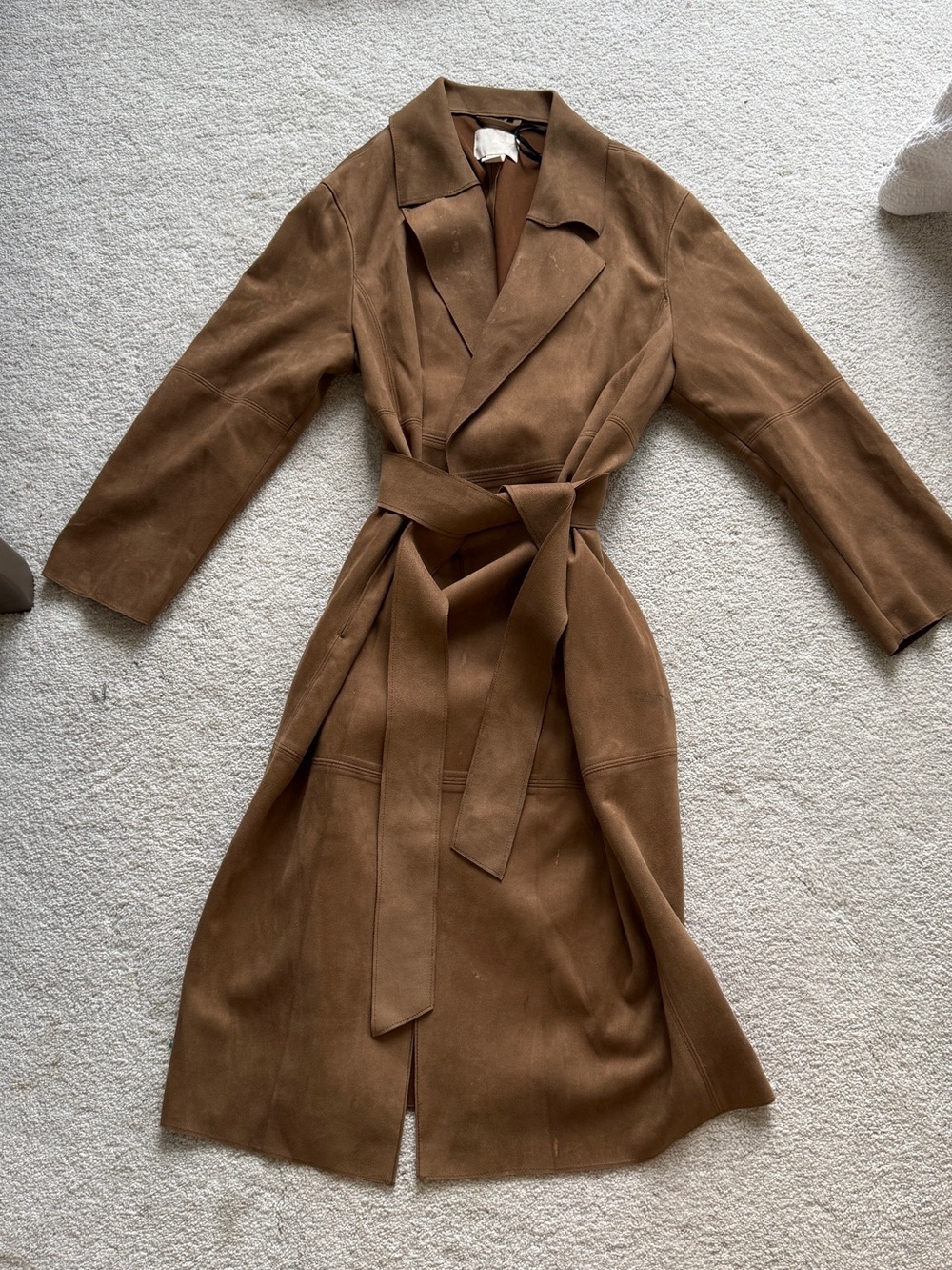 Brown Suede Wrap Trench Coat - Women's